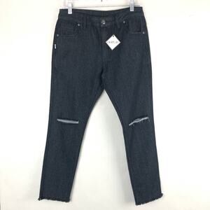 Fairplay Dark Wash Filmore Factory Distressed Zip Button Raw Hem Denim Jean Pant